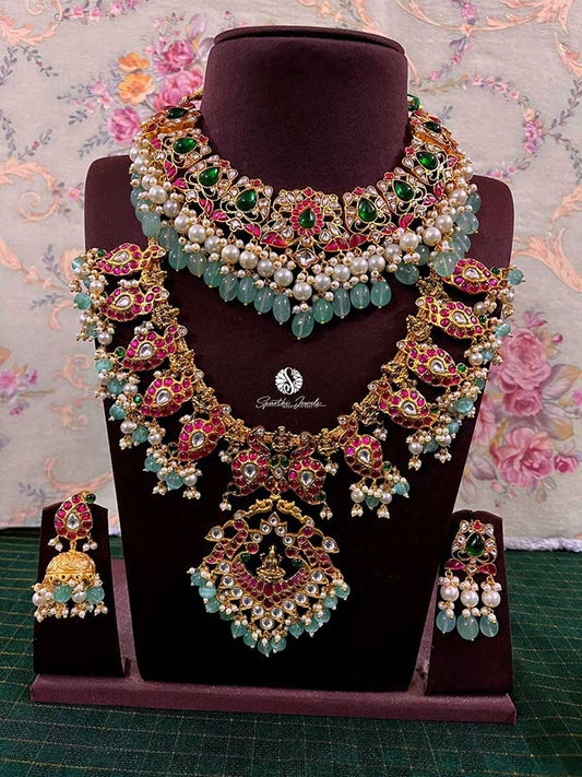 Bridal Set with Long and Short Kundan Necklace with Earring and Mang Tika - BR0008