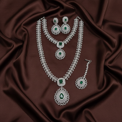 Daimond Bridal Set with Silver Color Polish With Earrings - BR0065
