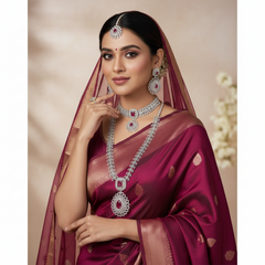 Daimond Bridal Set with Silver Color Polish With Earrings - BR0065