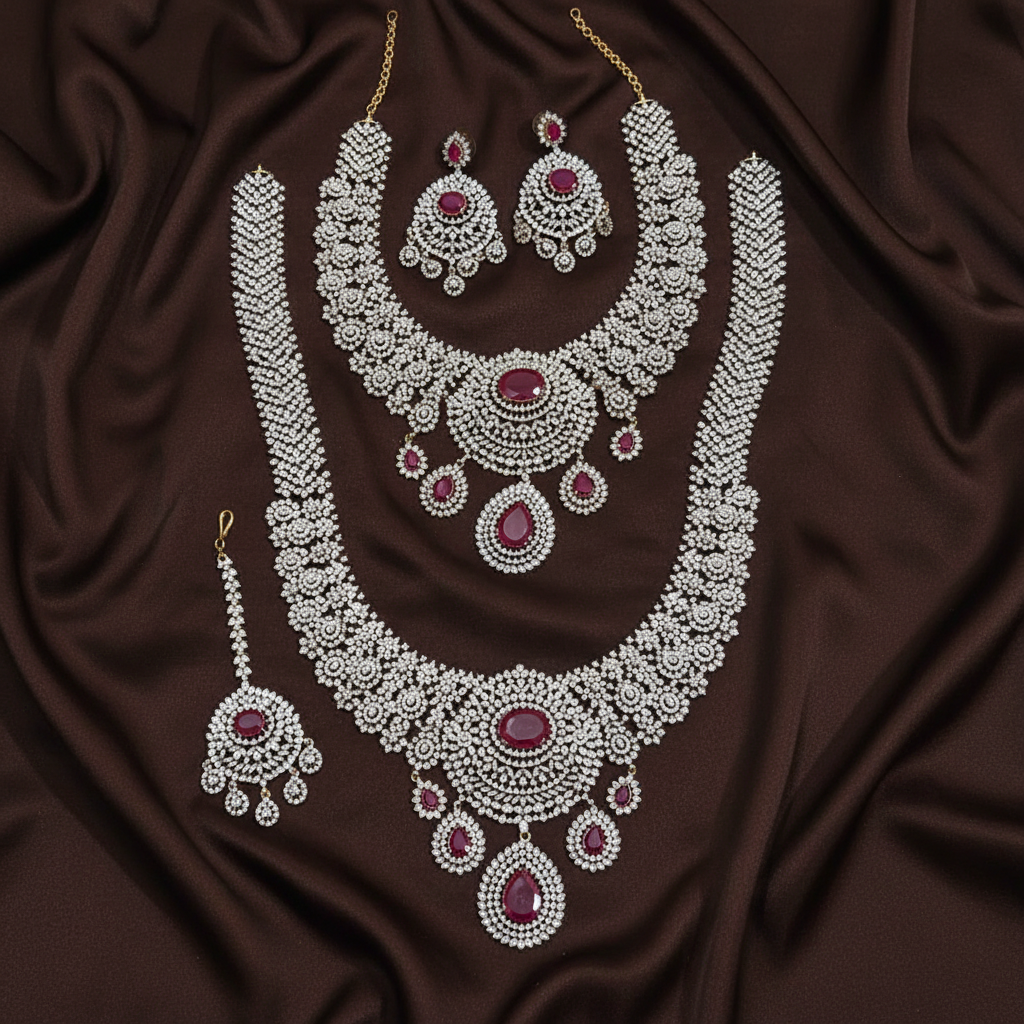 Daimond Bridal Set With Earrings and Tika - BR0067