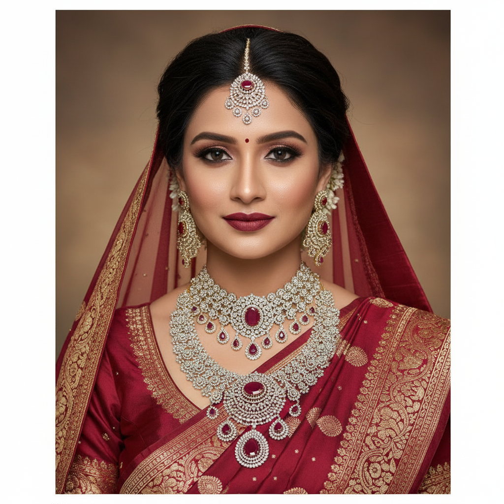 Daimond Bridal Set With Earrings and Tika - BR0067