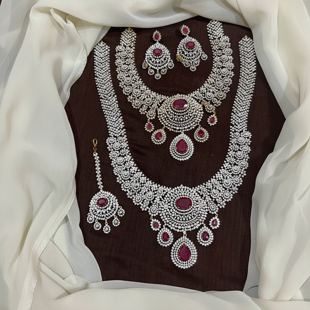 Daimond Bridal Set With Earrings and Tika - BR0067