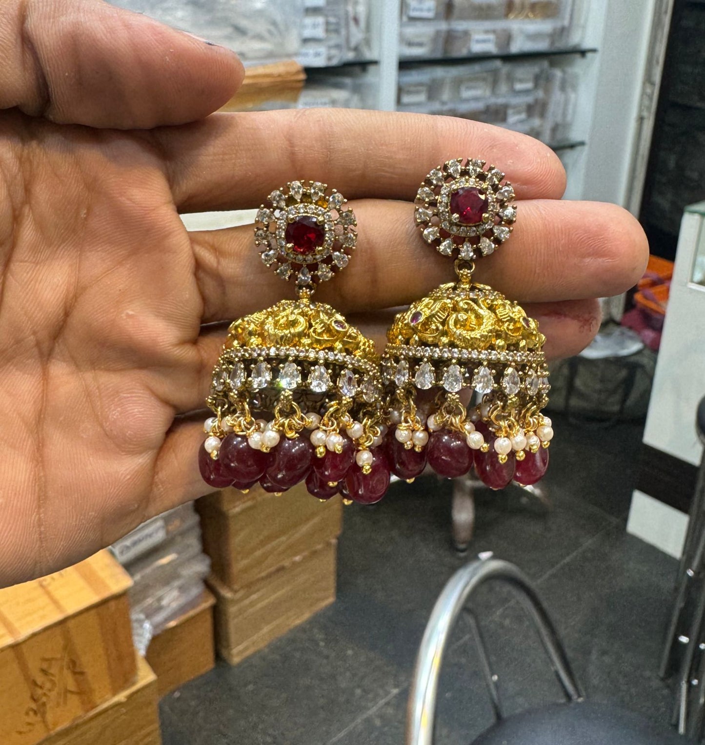 Victorian Ruby jhumkis - VE023