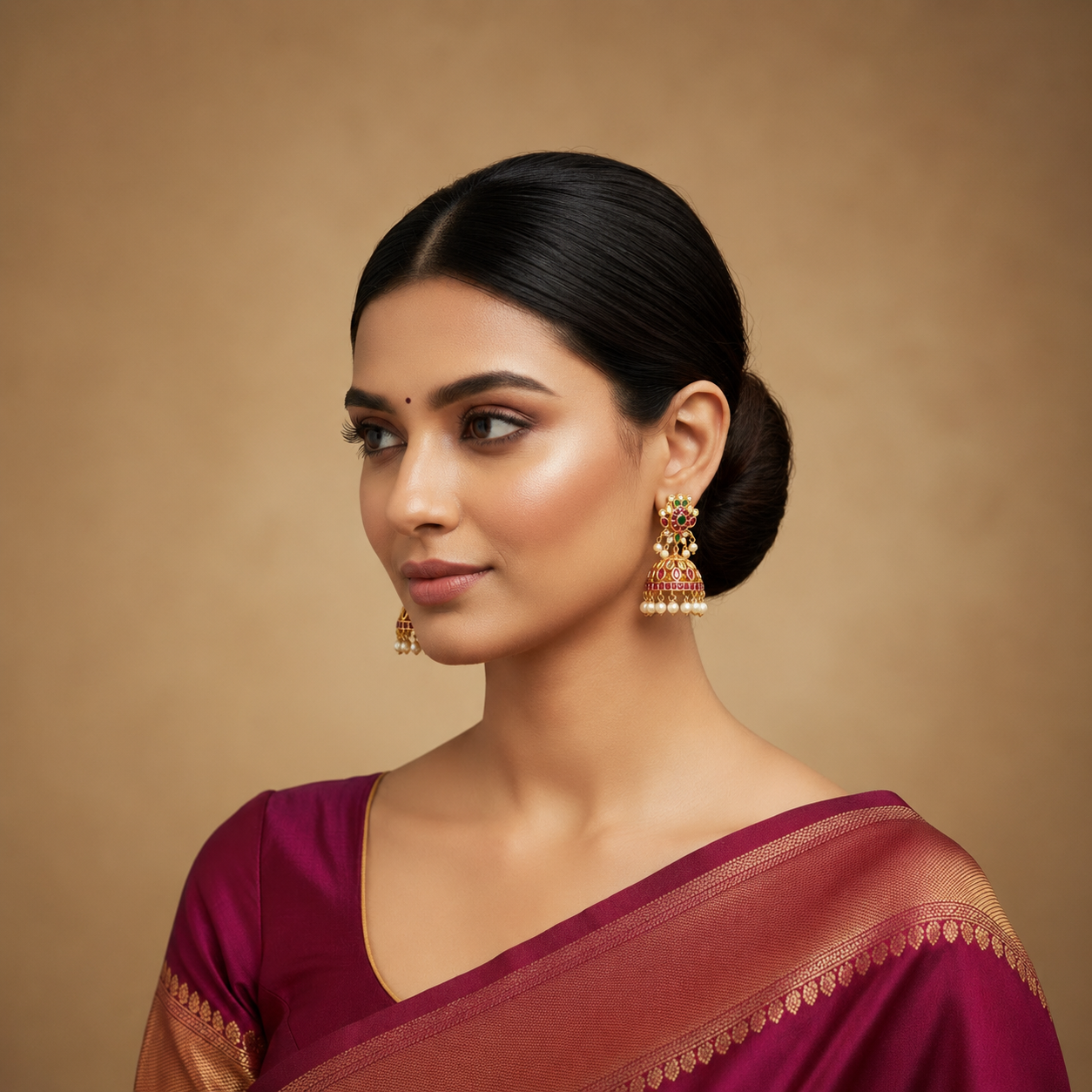Kempu Lotus Jhumki - NE00650