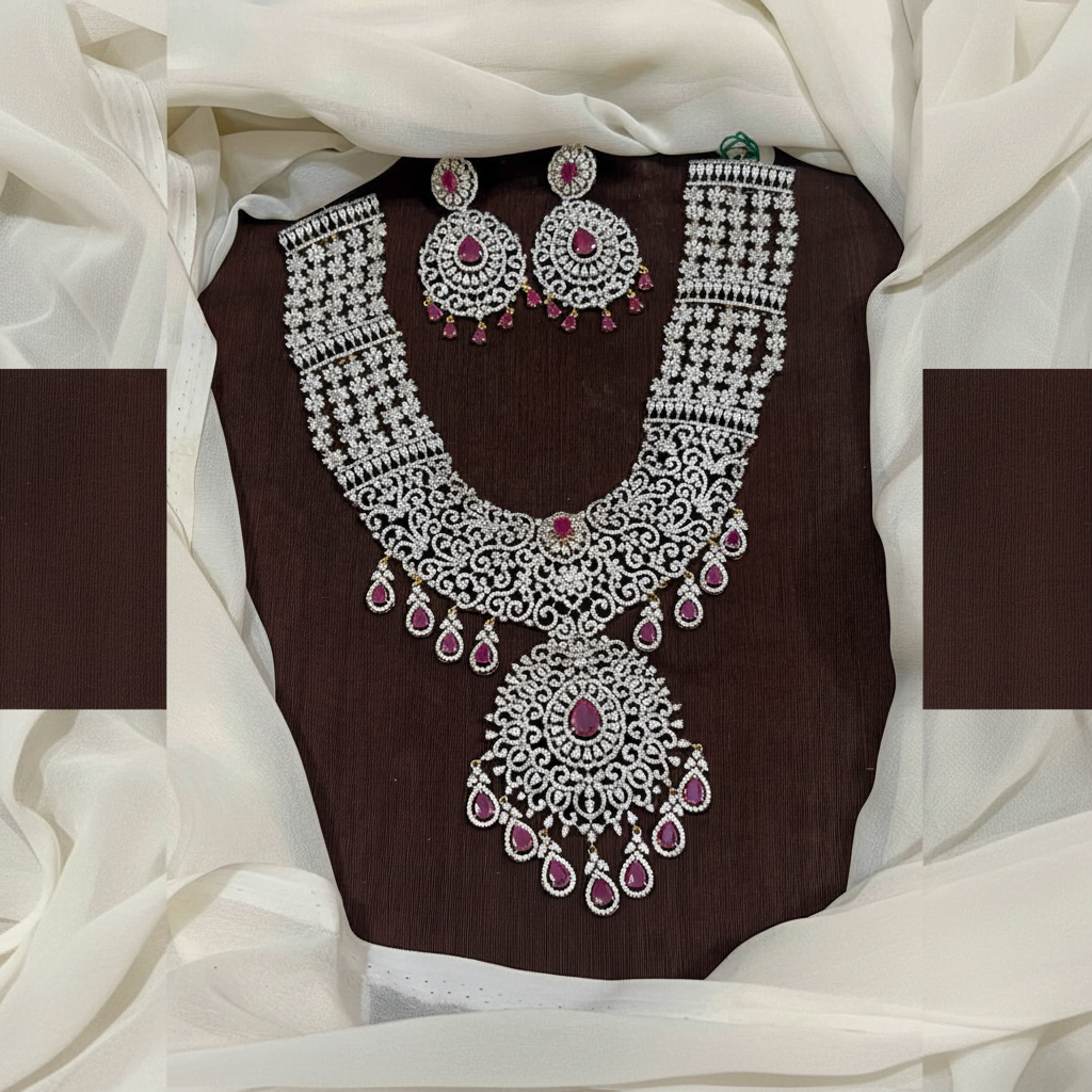 4 liner Daimond haram With Earrings - DH0011