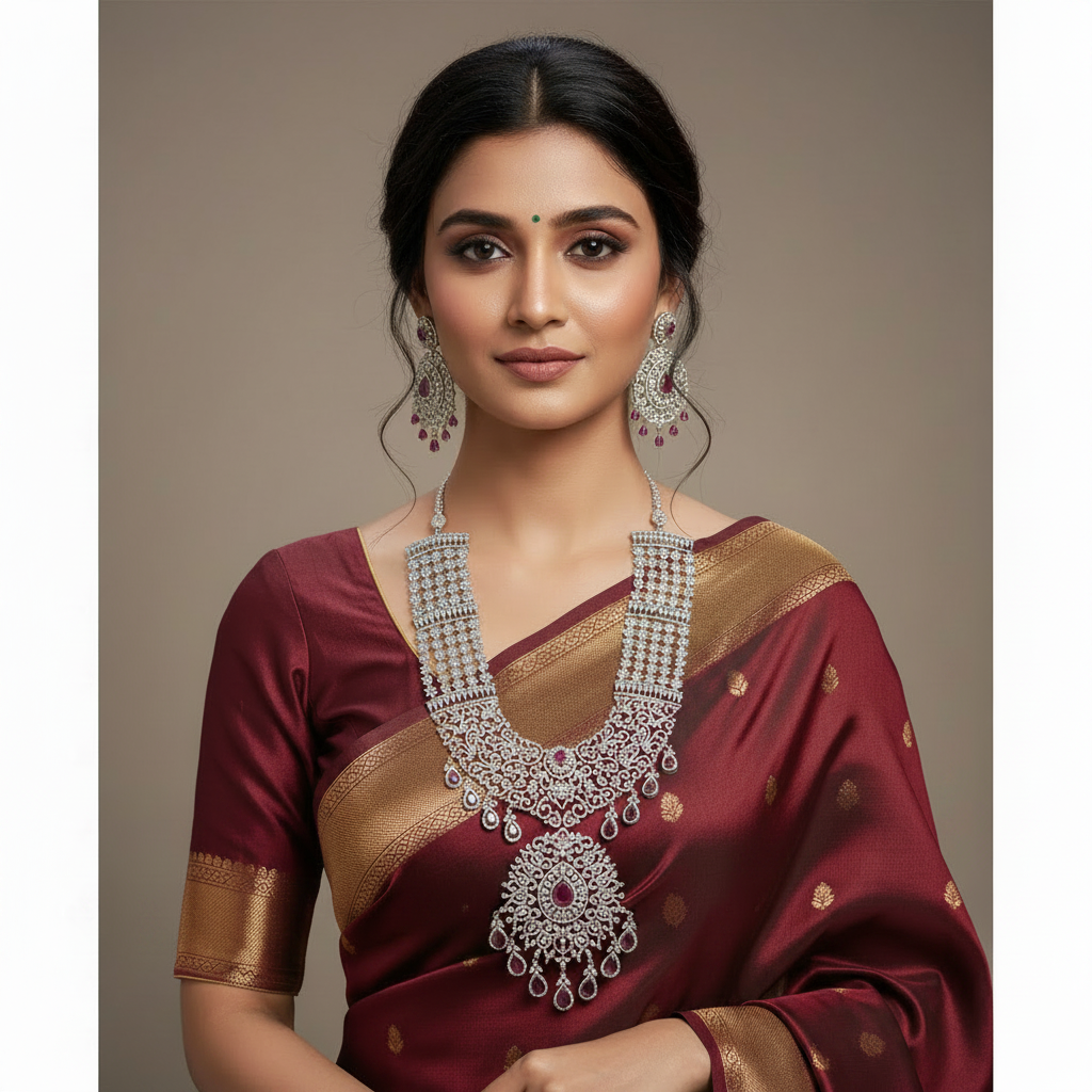 4 liner Daimond haram With Earrings - DH0011