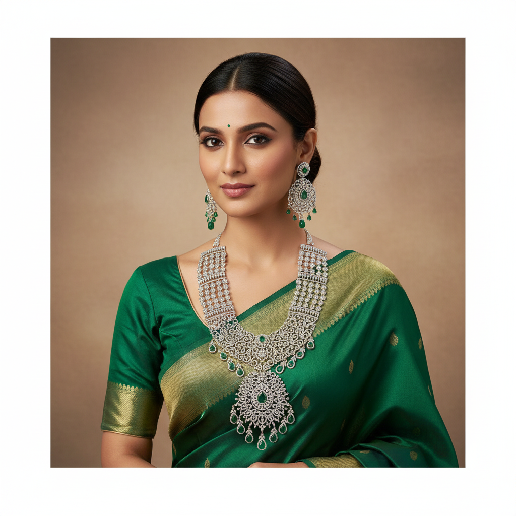 4 liner Daimond haram With Earrings - DH0011