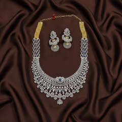 Daimond Long haram In blue Color With Grand Jhumkis - DH0013