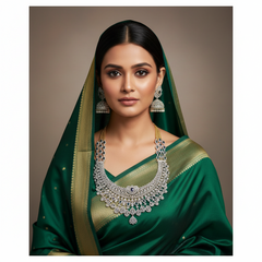 Daimond Long haram In blue Color With Grand Jhumkis - DH0013