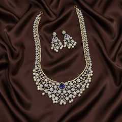 Diamond Long Haram With Pearls and Earrings - DH0014