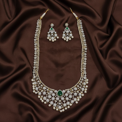 Diamond Long Haram With Pearls and Earrings - DH0014