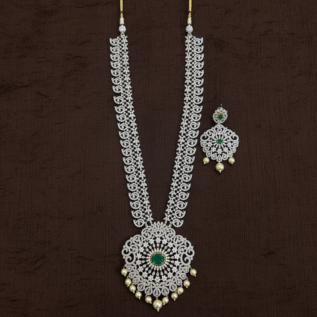 Daimond Long Haram With green Stone - DH0017
