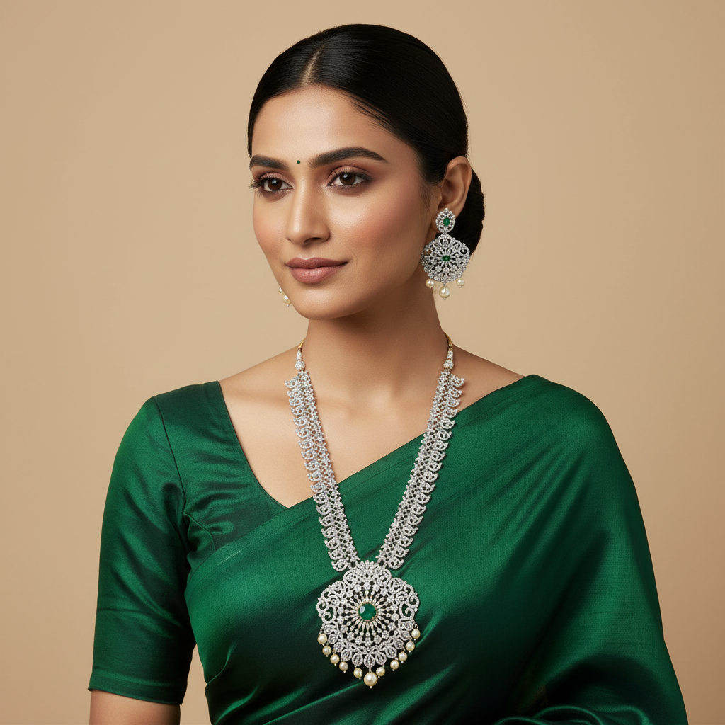 Daimond Long Haram With green Stone - DH0017