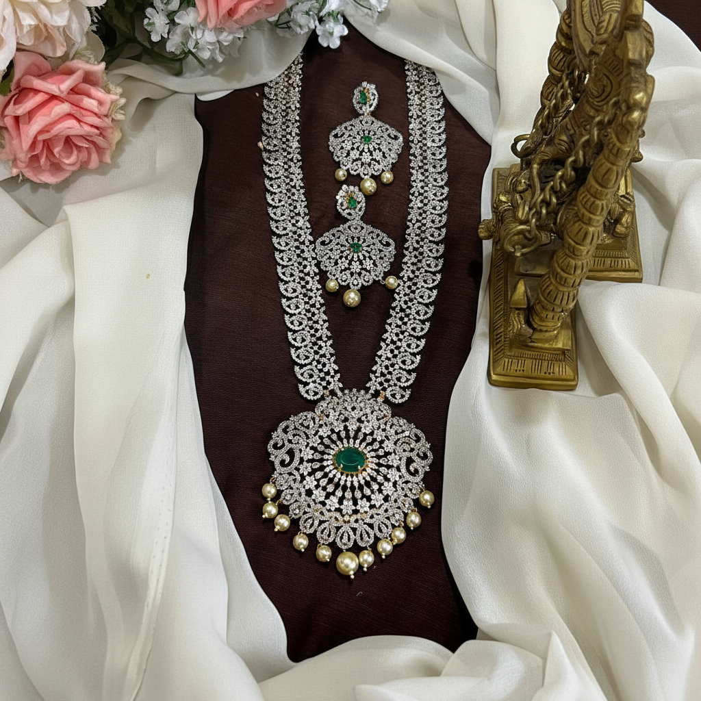 Daimond Long Haram With green Stone - DH0017
