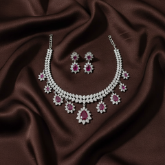 Flower Drop Down Daimond Set in Silver Color Polish - DN0075
