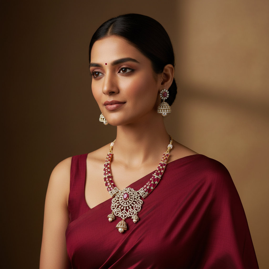 Diamond Necklace With Jhumki - DN0078