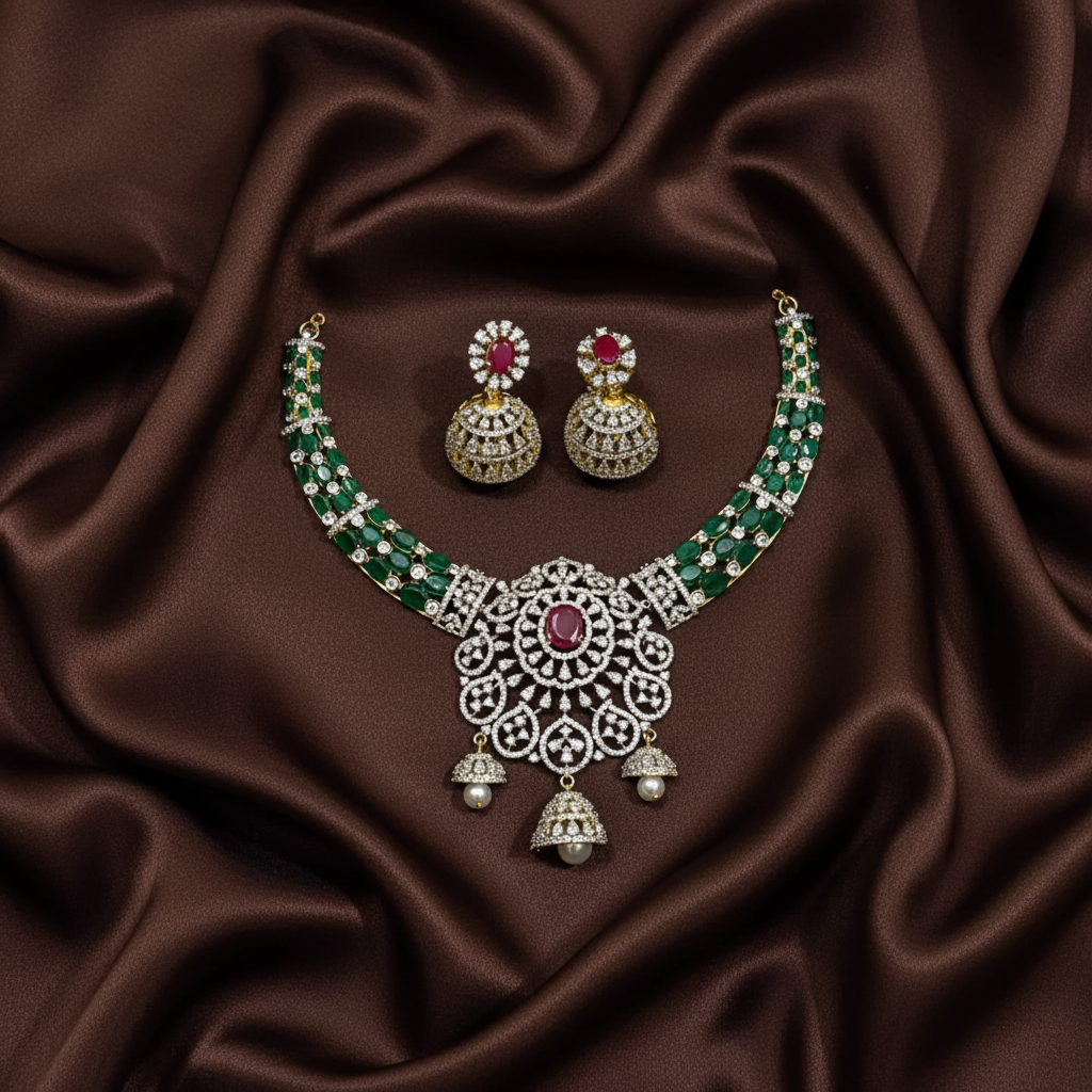 Diamond Necklace With Jhumki - DN0078