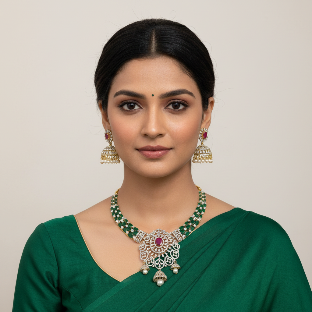 Diamond Necklace With Jhumki - DN0078