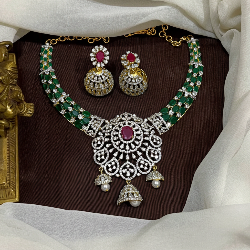 Diamond Necklace With Jhumki - DN0078