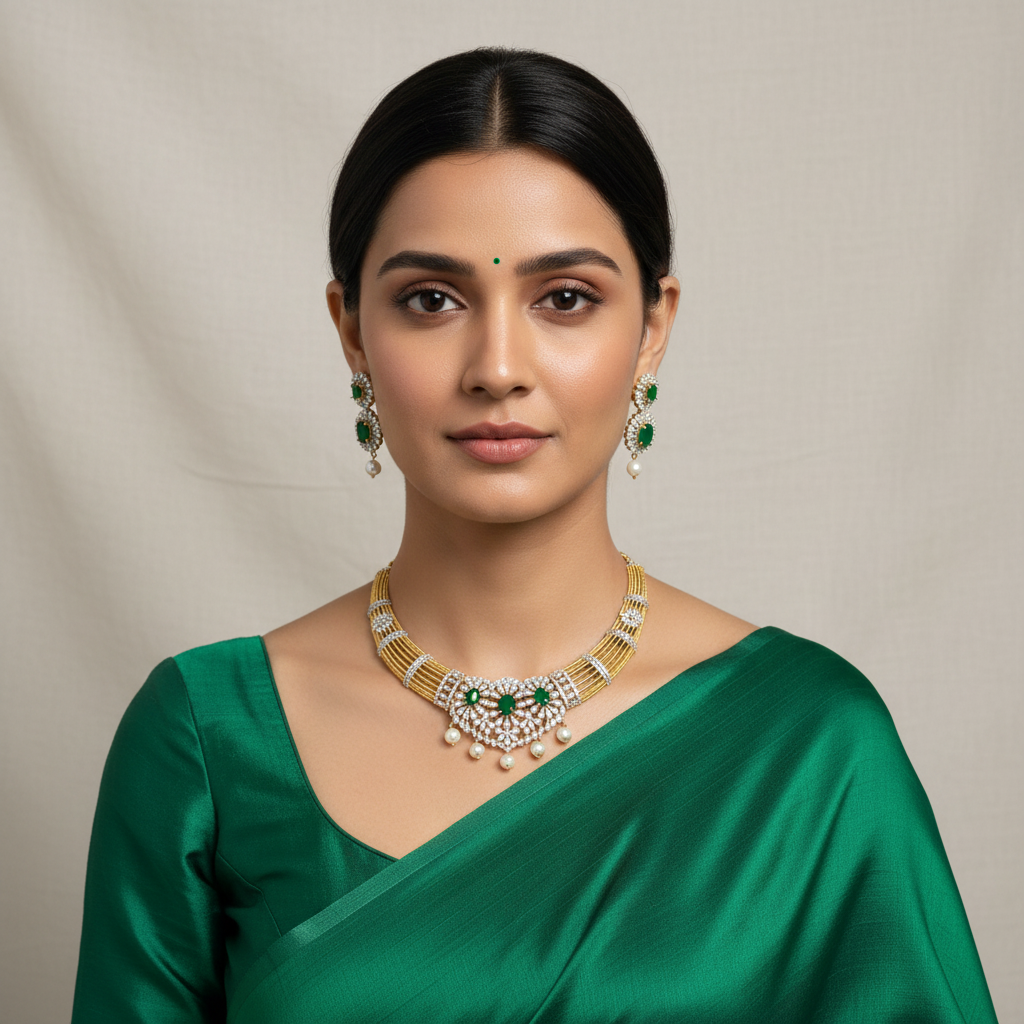 Kante Pattern Gold Finish Diamond Necklace - DN0082