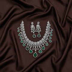 Emerald Dew Drop Daimond Necklace with Big Earrings - DN0088