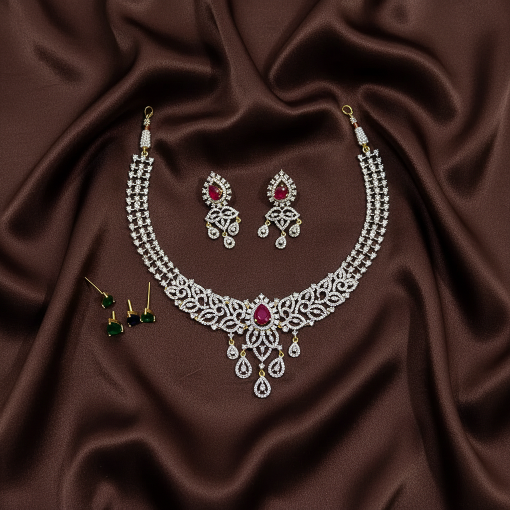 Changeable Stone Daimond Necklace with Earrings - DN0090