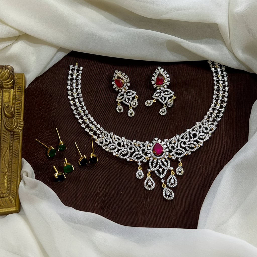Changeable Stone Daimond Necklace with Earrings - DN0090