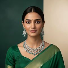 Turquoise Daimond Necklace With Earrings - DN0093