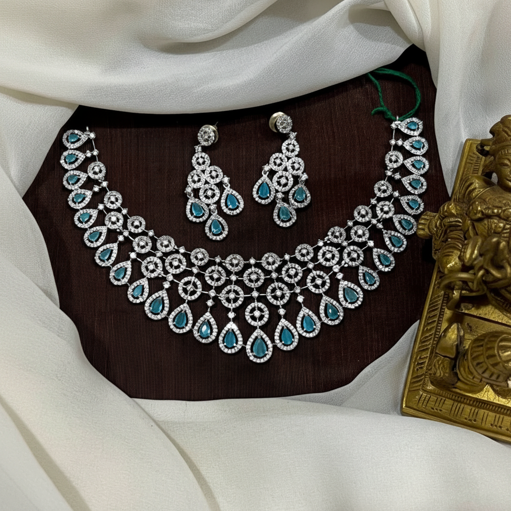 Turquoise Daimond Necklace With Earrings - DN0093