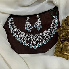 Turquoise Daimond Necklace With Earrings - DN0093