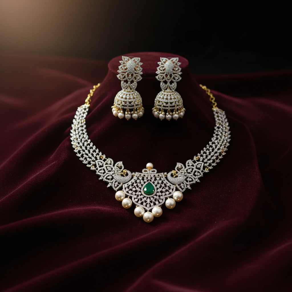 Diamond Peacock Choker With Jhumki - DN0094