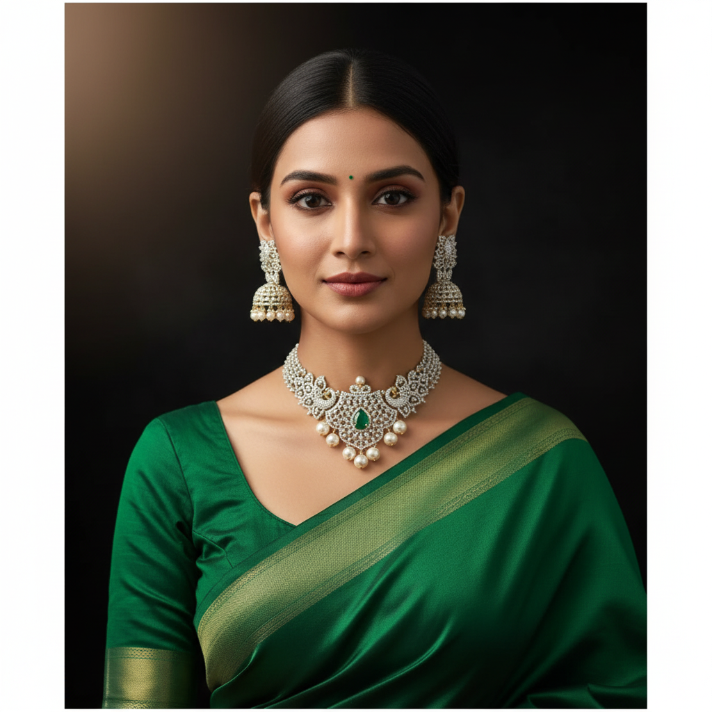 Diamond Peacock Choker With Jhumki - DN0094