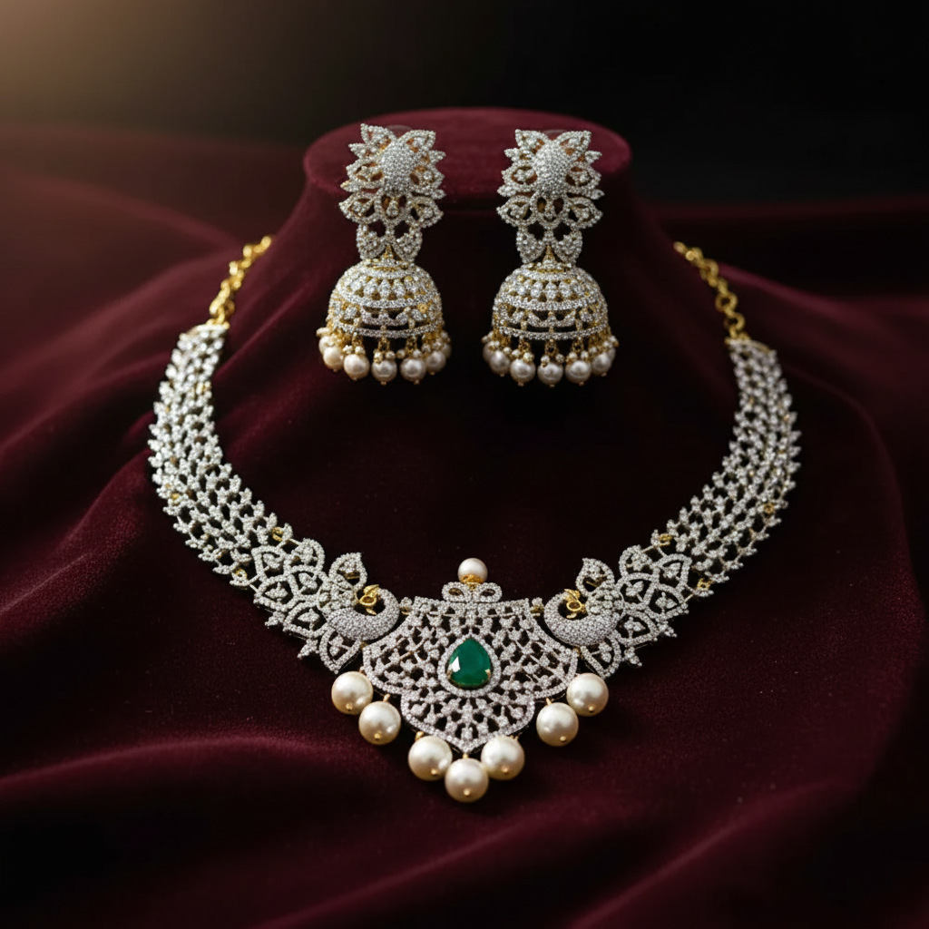Diamond Peacock Choker With Jhumki - DN0094