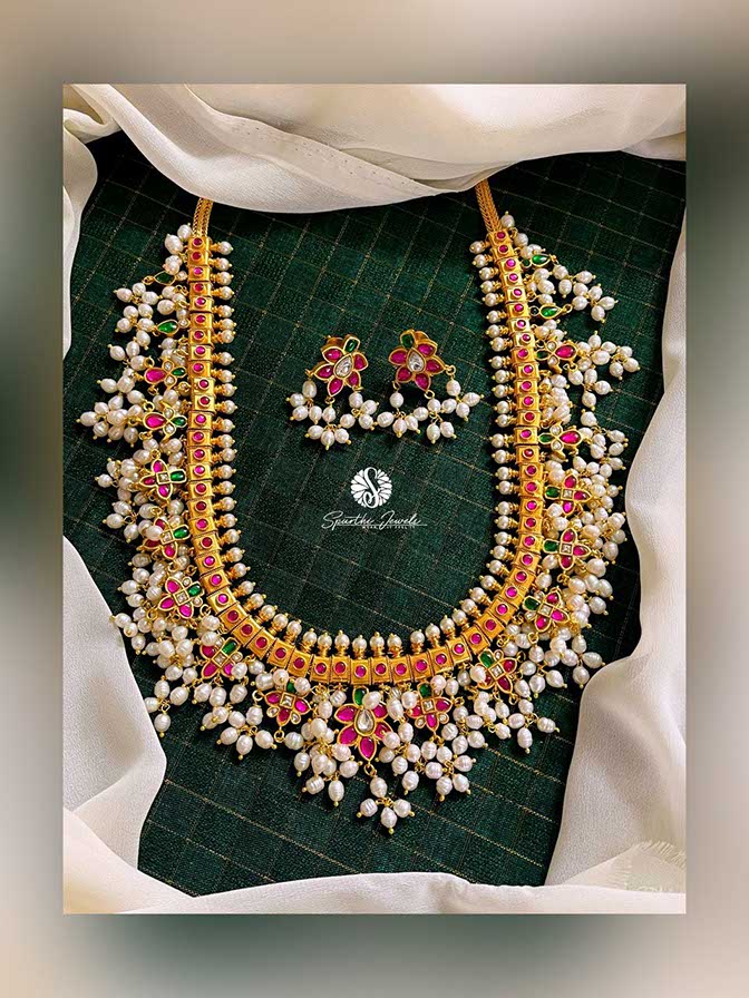 Rice Pearl Kundan Haram with Earrings - KH013