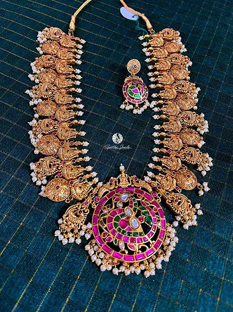 Peacock Haram Kundan Pendant with Earrings - KH012