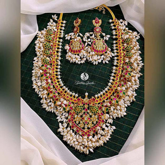 Jadau Kundan Haram with rice water pearls with Earrings - KH011