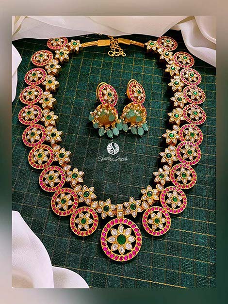 Kundan Bottu mala  Haram with Earrings - KH008