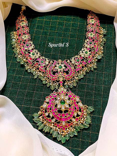 Ruby Color Elegant Jadau Kundan Necklace - HJ0027