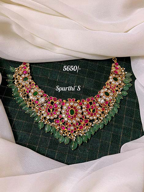 Ruby Color Elegant Jadau Kundan Necklace - HJ0028