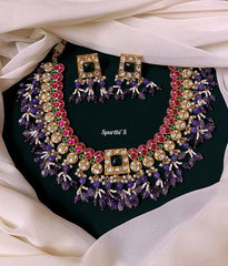 Elegant Purple Jadau Kundan with Square Earrings - HJ0036