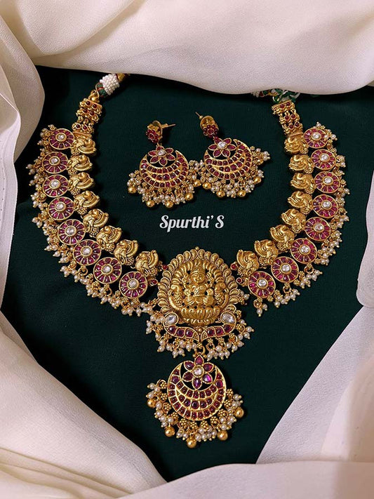 Temple Jewellery Necklace with Earrings - HJ0038