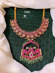 Elegant Peacock Pendant Jadau Kundan Mango Necklace - KN0040