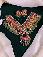 Elegant Choker Style Jadau Necklace with Earrings - KN0042