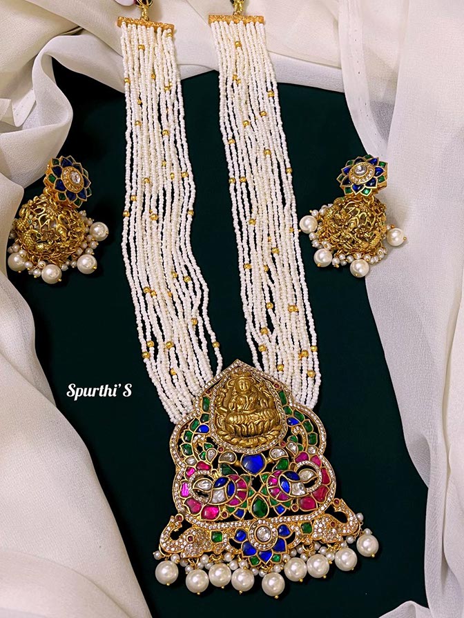 Laxmi Pendant Jadau Kundan Haram with Earrings - HJ0050