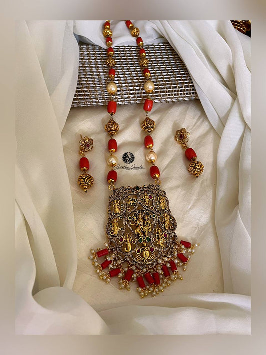 Nakshi Ram Sita Red Haram with Earrings - HN0012