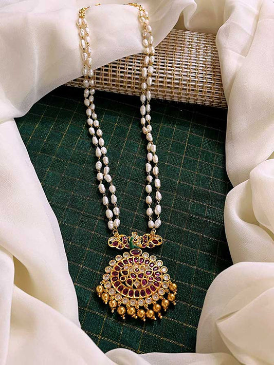 Nakshi Long Haram with Pearl Beads - HN0013