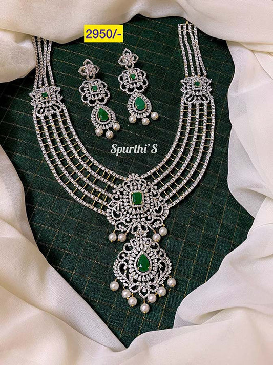 Green Daimond Long Haram with Earrings - HD002