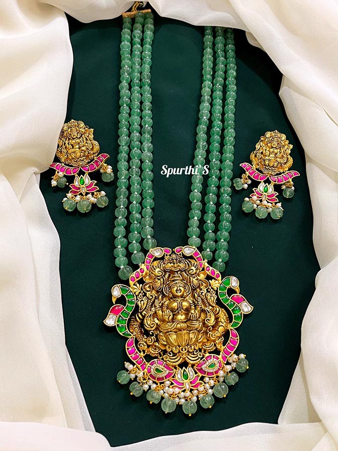 Laxmi Pendant Jadau Kundan Haram with Earrings - HV0035