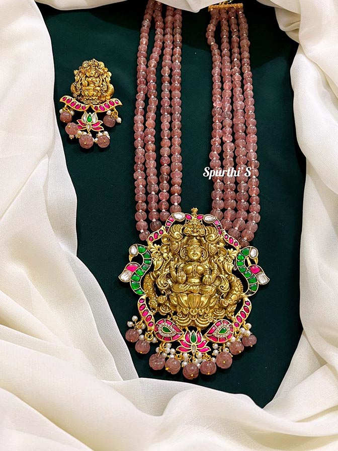 Laxmi Pendant Jadau Kundan Haram with Earrings - HV0037