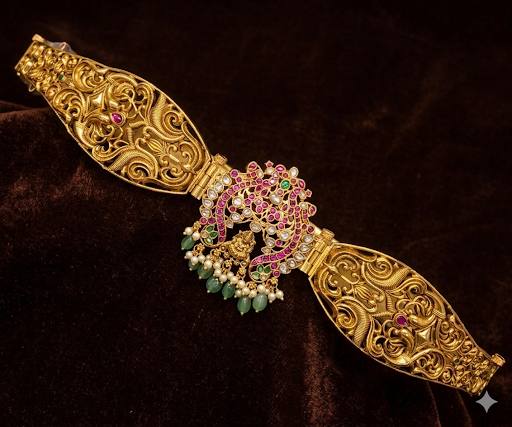 Designer Waist Belt With Lakshmi Devi And Pota Stones - WB0043